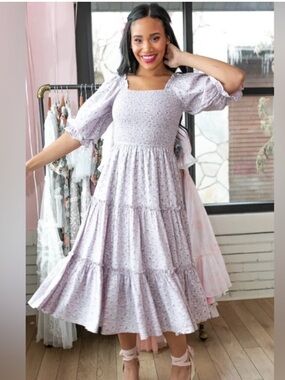 Smocked Square Neck Lavender Ivy City Co Madeline lilac S